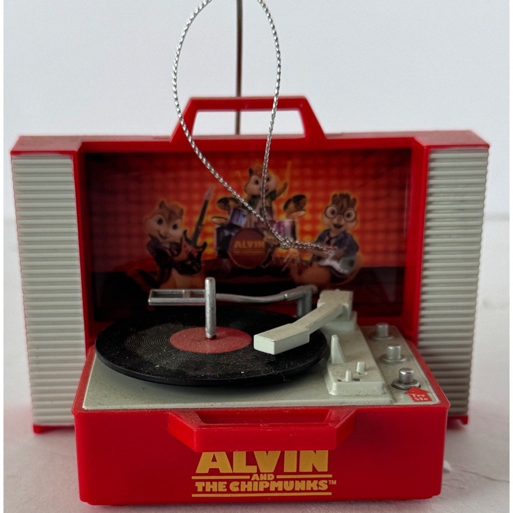 Alvin and the Chipmunks Record Player Christmas Ornament Red Musical Theme Small